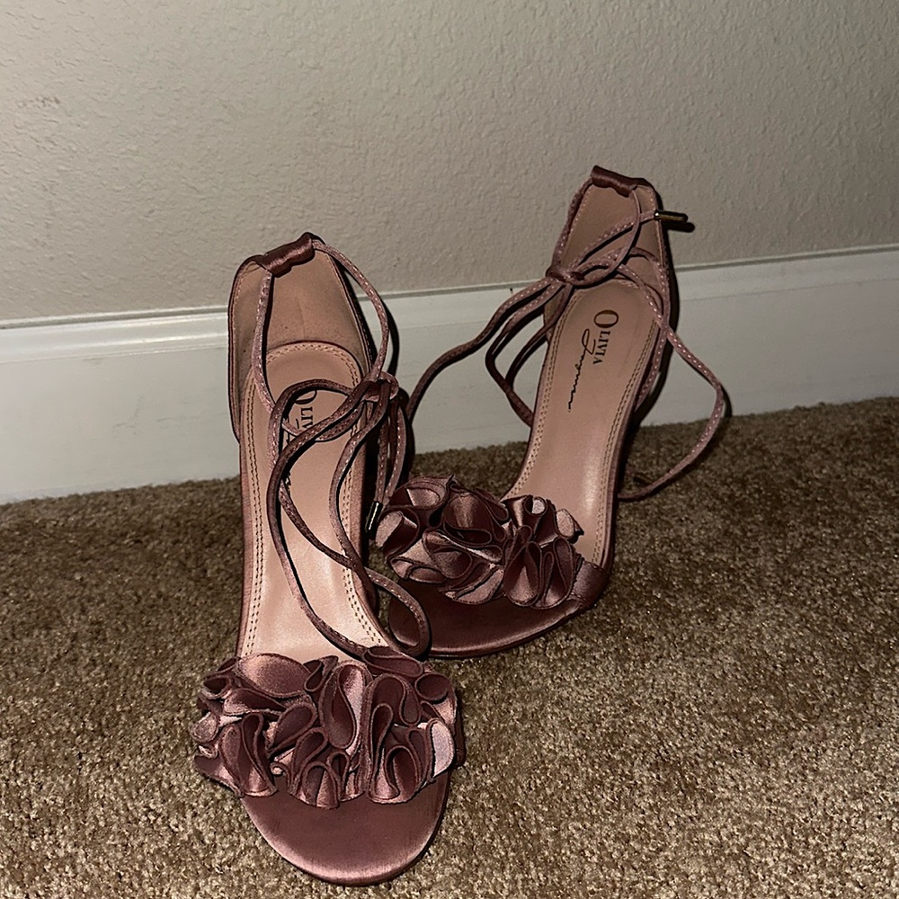 Dusty rose lace up four inch heels